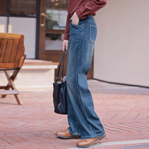 【现货】不挑腿型复古高腰显瘦复古牛仔蓝直筒裤 商品图1