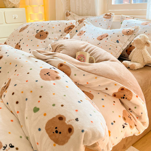 牛奶绒四件套小清新冬季保暖加厚珊瑚绒法莱绒被套床单三件套批发 商品图9