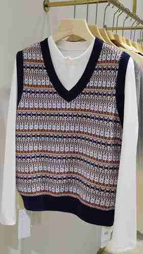 488818秋冬款 V领印花针织马甲