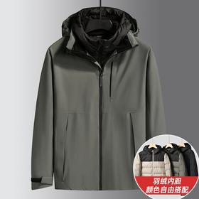 【三合一】【90白鸭绒】【新款DK】大依优型大码连帽羽绒服两件套外套90白鸭绒羽绒男宽松加肥加大码上衣男士胖子休闲商务