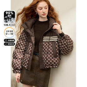高级感老花立领连帽短款羽绒服女秋冬面包服保暖外套V0043510