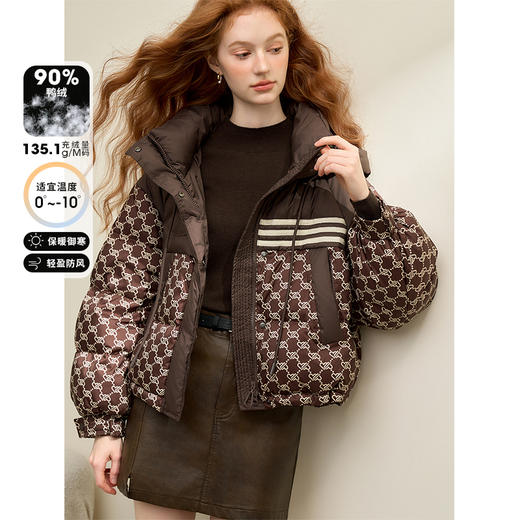 高级感老花立领连帽短款羽绒服女秋冬面包服保暖外套V0043510 商品图0