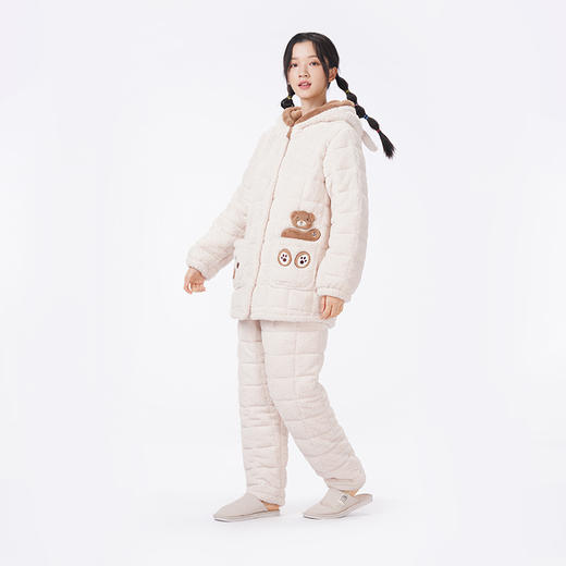 都市丽人睡衣夹棉系列长袖家居服法兰绒烂花夹棉加厚女士夹棉套装LHT1T2 商品图2