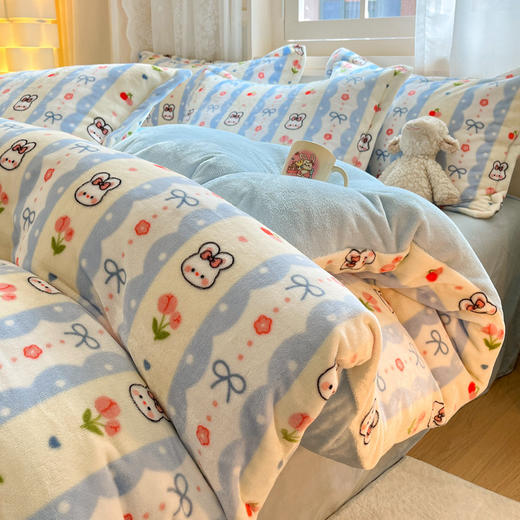 牛奶绒四件套小清新冬季保暖加厚珊瑚绒法莱绒被套床单三件套批发 商品图8