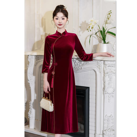 SKY 36135现代时尚丝绒长款大摆裙日常可穿 商品图3