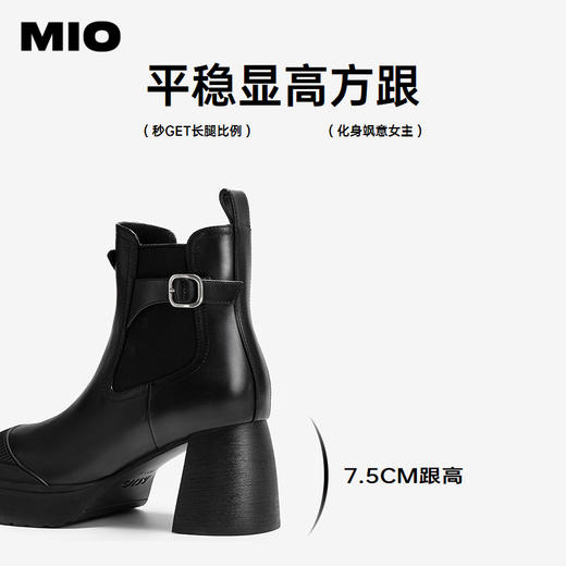 MIO米奥冬季复古拼接圆头厚底时装靴百搭短靴时尚靴子女M245642304 商品图4