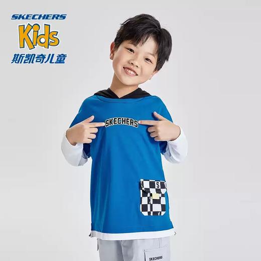 5折【自营】Skechers/斯凯奇  斯凯奇童装男童针织连帽长袖T恤衫春秋季儿童假两件上衣 L323B016 商品图3