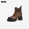 MIO米奥冬季复古拼接圆头厚底时装靴百搭短靴时尚靴子女M245642304 商品缩略图1