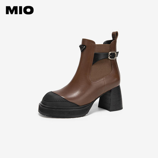 MIO米奥冬季复古拼接圆头厚底时装靴百搭短靴时尚靴子女M245642304 商品图1