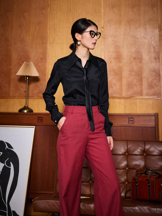 “夜幕黑”J20333571  重磅真丝衬衫 高级的光泽感和丝滑的质感（四季可穿）颈袖添香 商品图3