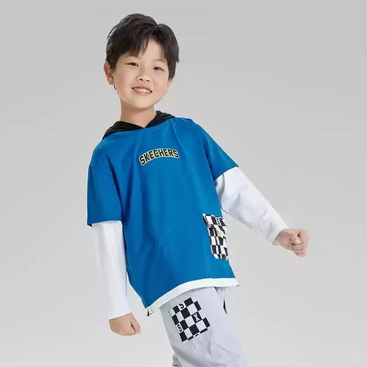 5折【自营】Skechers/斯凯奇  斯凯奇童装男童针织连帽长袖T恤衫春秋季儿童假两件上衣 L323B016 商品图1