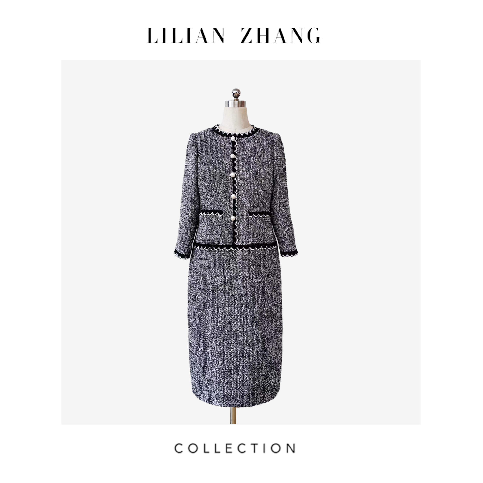 C定制—香氛佳人—轻奢风—法式嵌边小香A摆连衣裙  2401163