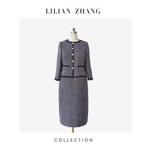 C定制—香氛佳人—轻奢风—法式嵌边小香A摆连衣裙  2401163 商品图0