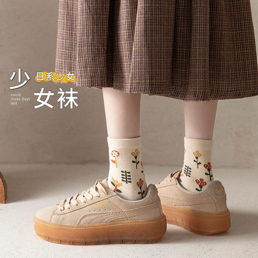 【碎花复古四季袜】袜子女秋冬中筒袜春秋棉袜吸汗袜棉袜复古四季女生袜 商品图2