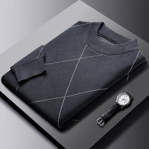 【新款DBJ】大依优型大码菱形圆领毛衣中厚款针织衫毛衫休闲加肥加大男士胖子大码内搭上衣打底衫 商品图5