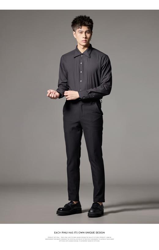 PINLI品立2024秋季新款男士修身尖领纯色打底长袖衬衫GD243213379 商品图1