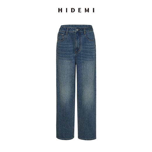 HIDEMI 多重水洗复古感做旧牛仔蓝宽腿长裤牛仔裤 商品图7