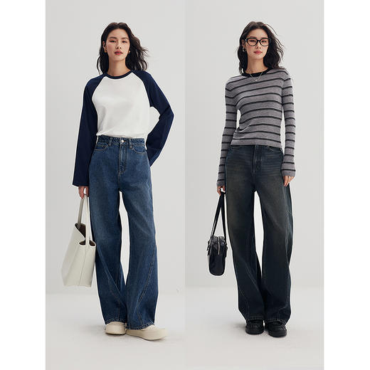 棉仓356619013-分割线阔腿牛仔裤 商品图4