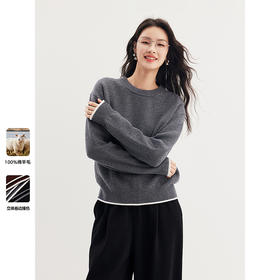 棉仓356635018-撞色边宽松毛衣