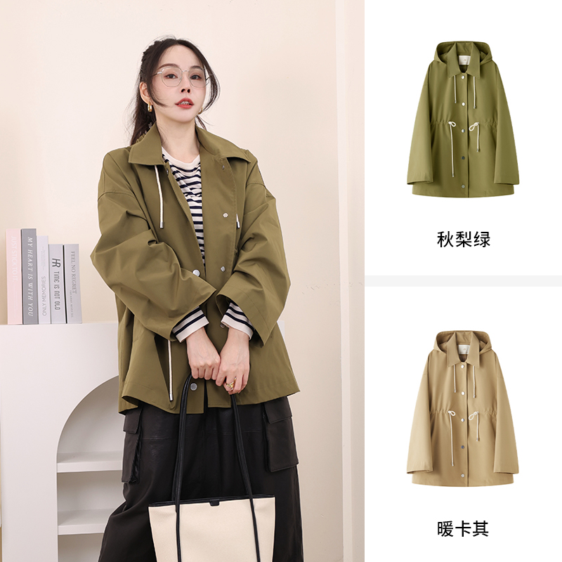 53493IN AN DON 定制款防泼水 磨砂质感腰部抽绳连帽风衣外套