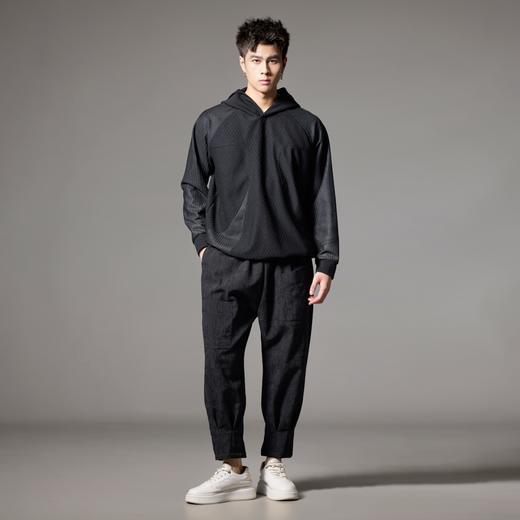 PINLI品立秋冬新款加绒加厚束脚九分裤男暗纹潮牌宽松休闲裤B243117050 商品图4