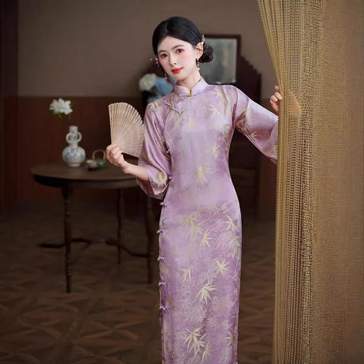 提花古典优雅，复古珍珠八扣民国风旗袍HYM-23635 商品图2