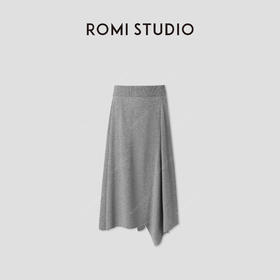 ROMI STUDIO“优雅格雷”甄选羊毛软糯松紧腰不规则A字半裙432TS013