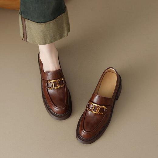 【预售5天】厚底英伦风乐福鞋新款一脚蹬黑色单鞋女粗跟小皮鞋女MLJ&C19 商品图2