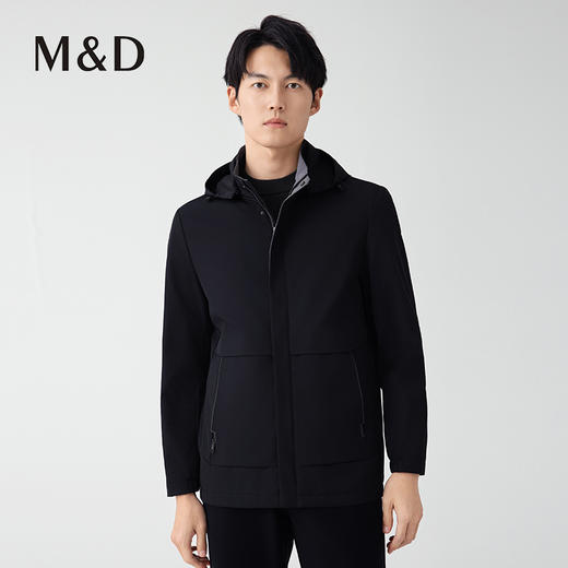 【名盾】立领连帽夹克，可拆卸帽设计，牛奶丝弹力面料，手感柔顺，简约大气M0CL91675B 商品图1