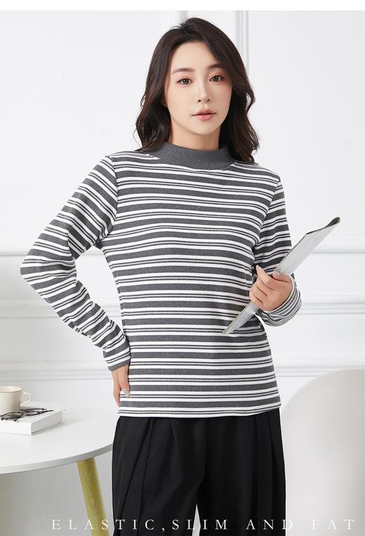 420g考拉绒罗纹椰绒云感衣条纹黑白保暖衣打底衫加绒加厚女士中领T09/2805/M287 商品图8