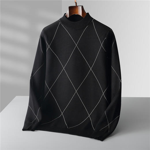 【新款DBJ】大依优型大码菱形圆领毛衣中厚款针织衫毛衫休闲加肥加大男士胖子大码内搭上衣打底衫 商品图1