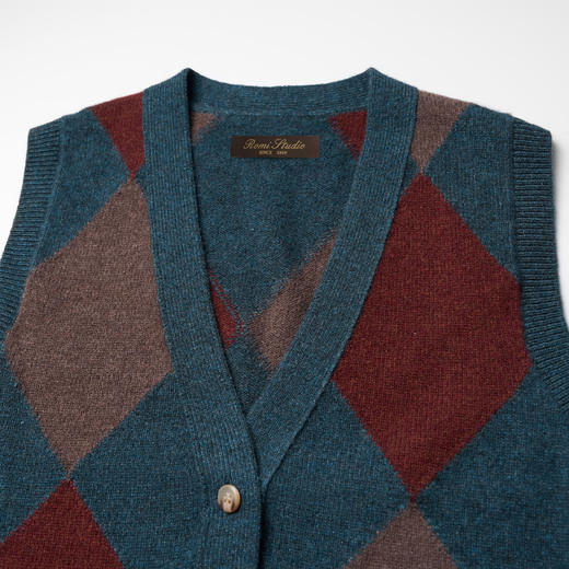 ROMI STUDIO“法式优雅”山羊 绒绵羊毛混纺绒面格纹马甲 431W8049 商品图2