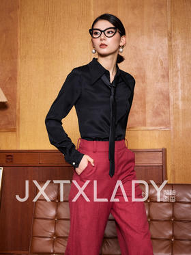 “夜幕黑”J20333571  重磅真丝衬衫 高级的光泽感和丝滑的质感（四季可穿）颈袖添香