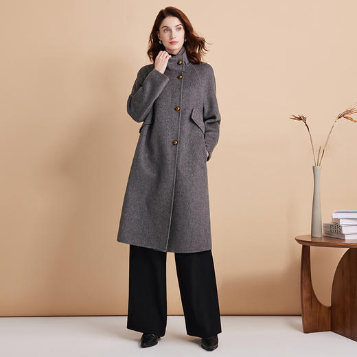 EITIE爱特爱冬季新款大气立领中长款收腰显瘦毛呢大衣外套D2414411 商品图3