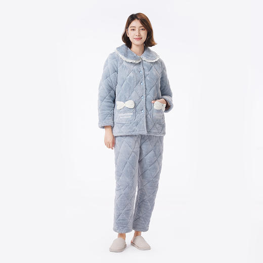 都市丽人睡衣亲情蜜语长袖家居服法兰绒夹棉加厚女士中夹棉套装LHT0B9 商品图1