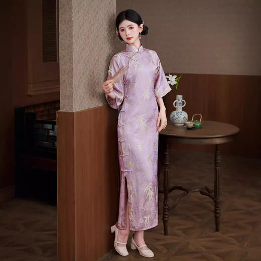 提花古典优雅，复古珍珠八扣民国风旗袍HYM-23635 商品图0