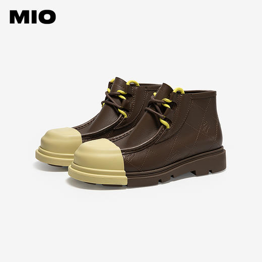 MIO米奥冬季牛皮革时尚潮流高帮鞋撞色设计圆头鞋子女M245641911 商品图2