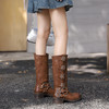 西遇西部牛仔靴机车靴女秋冬爆款美拉德棕色马丁靴粗跟长筒靴V0047800/D0033849 商品缩略图2