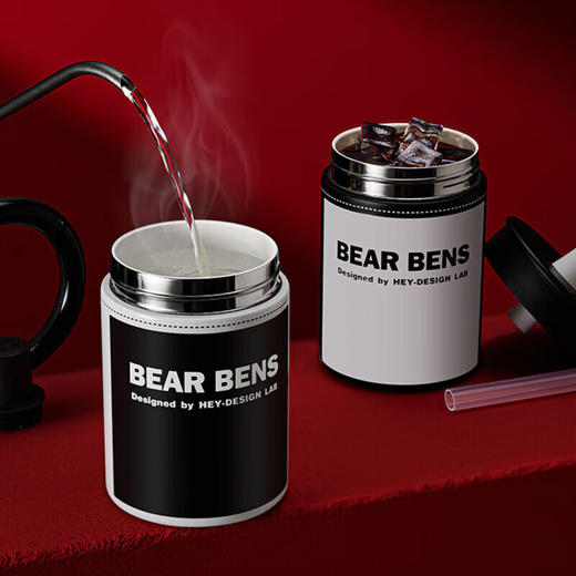 【特惠】熊本士（BEAR BENS）保温杯陶瓷内胆手环咖啡杯女高颜值吸管水杯随行保温杯学生 黑色*600ml   YD 商品图3