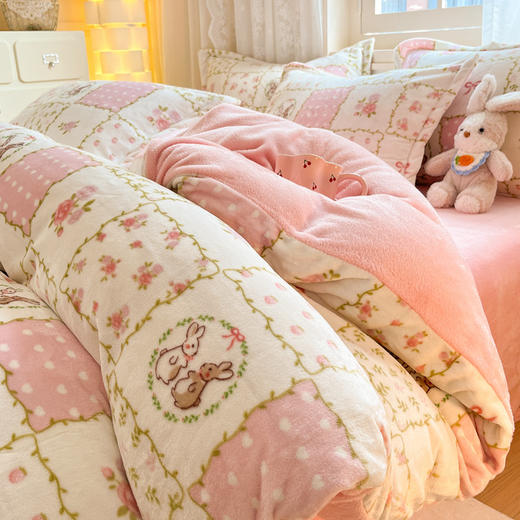 牛奶绒四件套小清新冬季保暖加厚珊瑚绒法莱绒被套床单三件套批发 商品图13