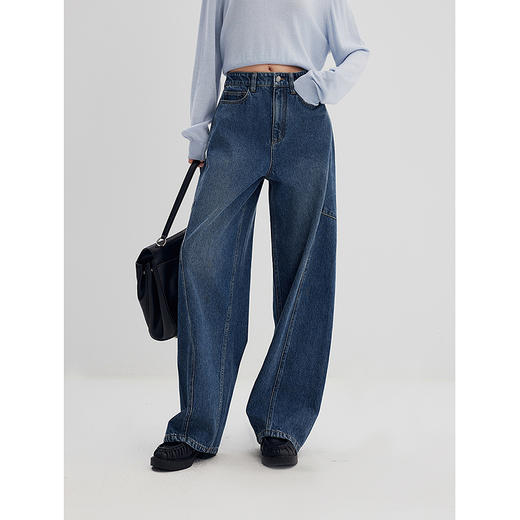 棉仓356619013-分割线阔腿牛仔裤 商品图0