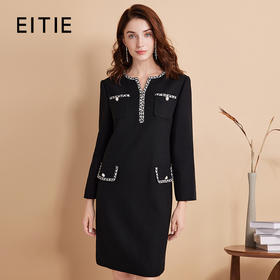 EITIE爱特爱冬季新款气质精致优雅V领小香风显瘦通勤连衣裙D2407407