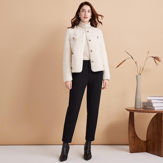 EITIE爱特爱简约经典圆领小香风100%棉羊毛短款毛呢外套冬新款外套D2403403 商品图1