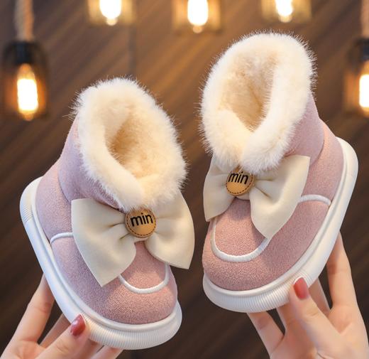 【宝宝时尚韩版蝴蝶结雪地靴】新款室内外出拖鞋女宝宝舒适加绒保暖棉鞋 商品图0