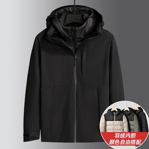 【三合一】【90白鸭绒】【新款DK】大依优型大码连帽羽绒服两件套外套90白鸭绒羽绒男宽松加肥加大码上衣男士胖子休闲商务 商品图1