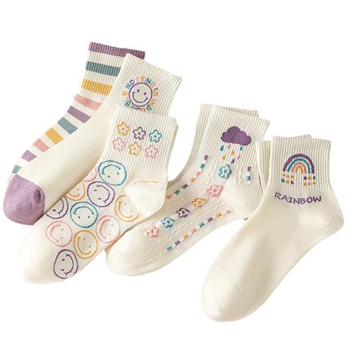 秋冬【精梳棉中筒袜】学院风女士学生运动袜子 日系卡通笑脸袜子 商品图4