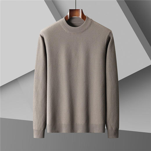 【新款DBJ】大依优型大码菱形提花圆领毛衣中厚款针织衫毛衫休闲加肥加大男士胖子大码内搭上衣打底衫 商品图3