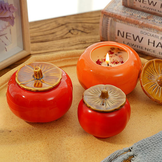 【好香薰，健康安全！】柿柿如意新年香薰装饰，蜡烛陶瓷罐礼盒，创意小众新年礼物摆件结婚伴手礼，是香薰 也是一种艺术品！-QQ 商品图3