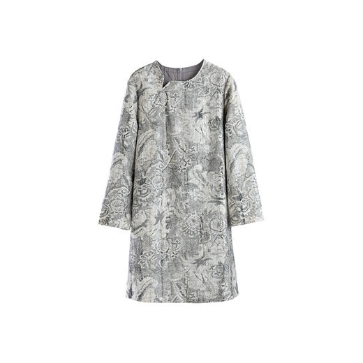 绽放旅行女装718朵/亚麻棉水墨设计感提花叠穿短款印花长袖连衣裙 商品图4