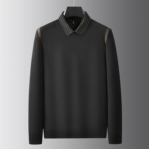 【假两件】【新款DPF】大依优型大码假两件长袖T恤衬衫领中厚毛衣针织衫加肥加大肥佬休闲商务宽松透气上衣打底 商品图6